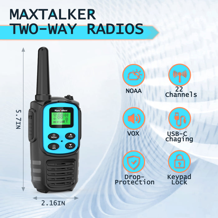 MaxTalker MT10 Walkie Talkies Long Range for Adults 6Pack