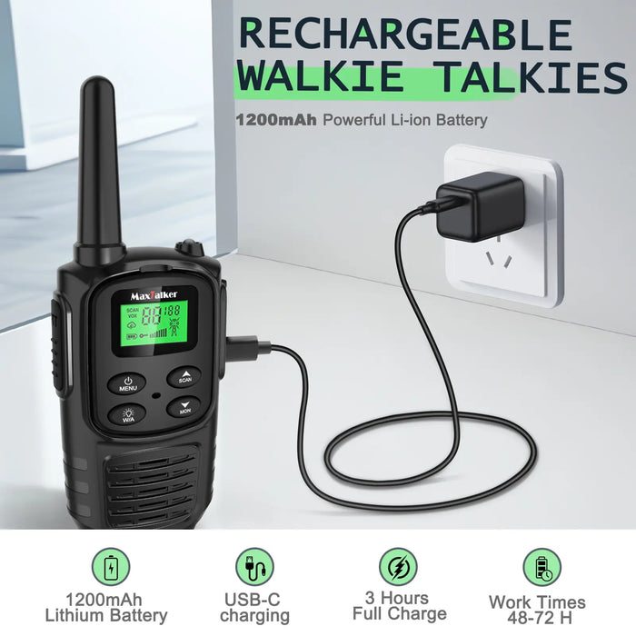 MaxTalker MT10 Walkie Talkies Rechargeable with 22 FRS Channels